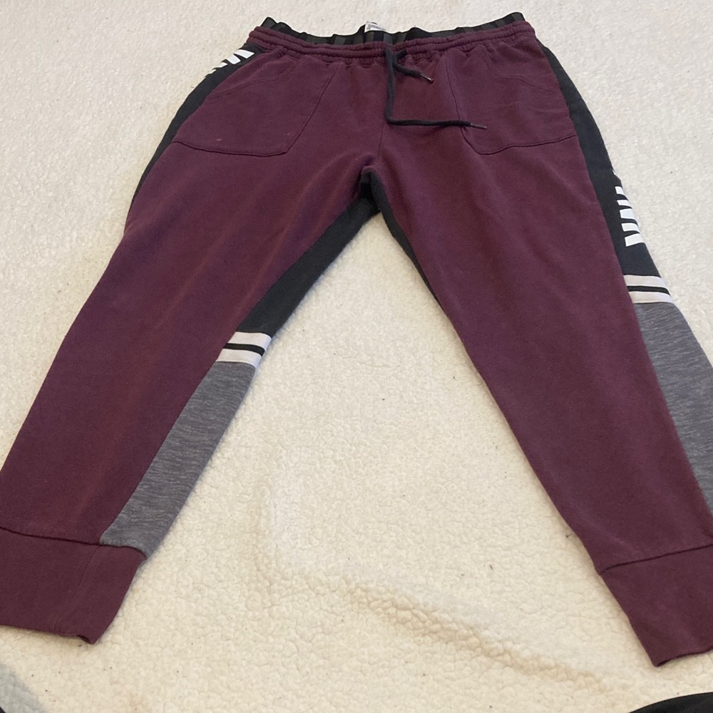 Womes Pink Victoria’s Secret Maroon and Black Jogger Pants